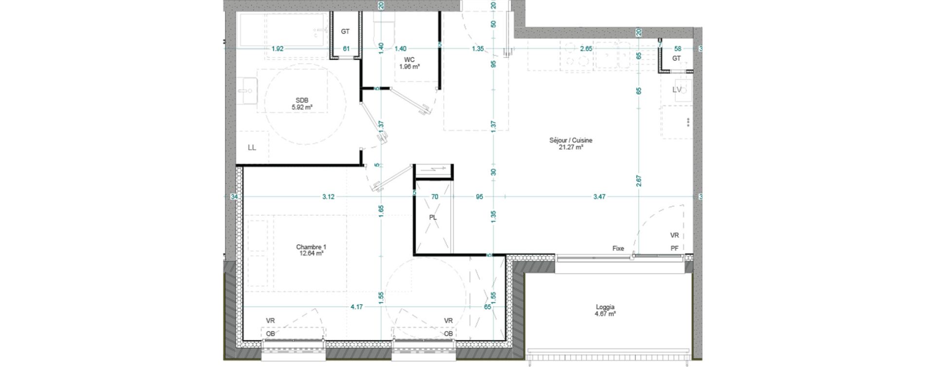 Appartement T2 de 41,79 m2 &agrave; Willems Centre