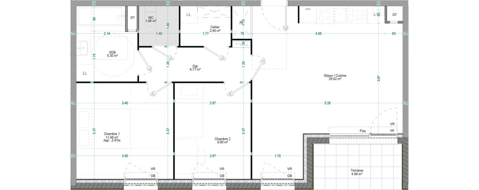 Appartement T3 de 61,83 m2 &agrave; Willems Centre