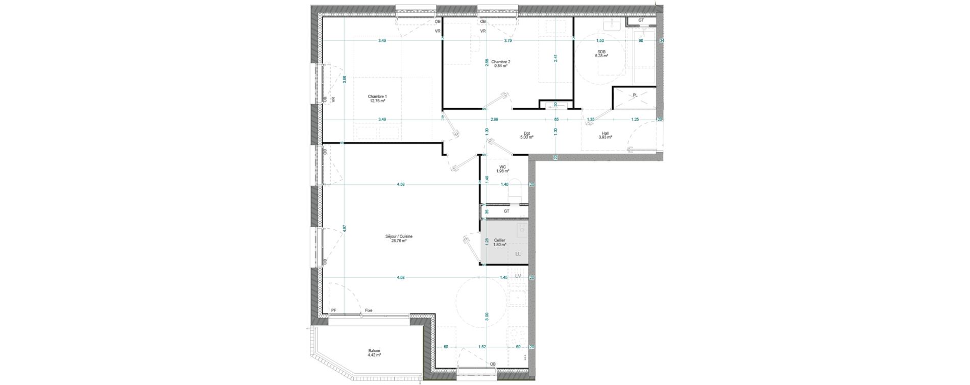 Appartement T3 de 69,33 m2 &agrave; Willems Centre