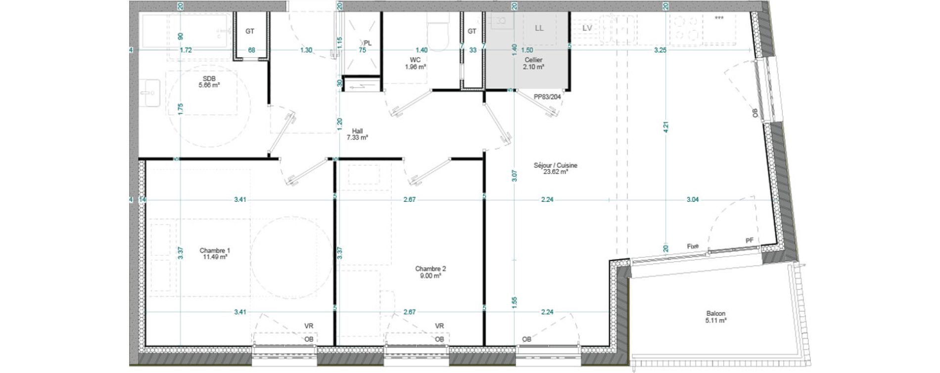 Appartement T3 de 61,16 m2 &agrave; Willems Centre