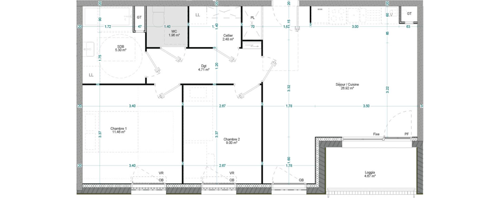 Appartement T3 de 61,83 m2 &agrave; Willems Centre