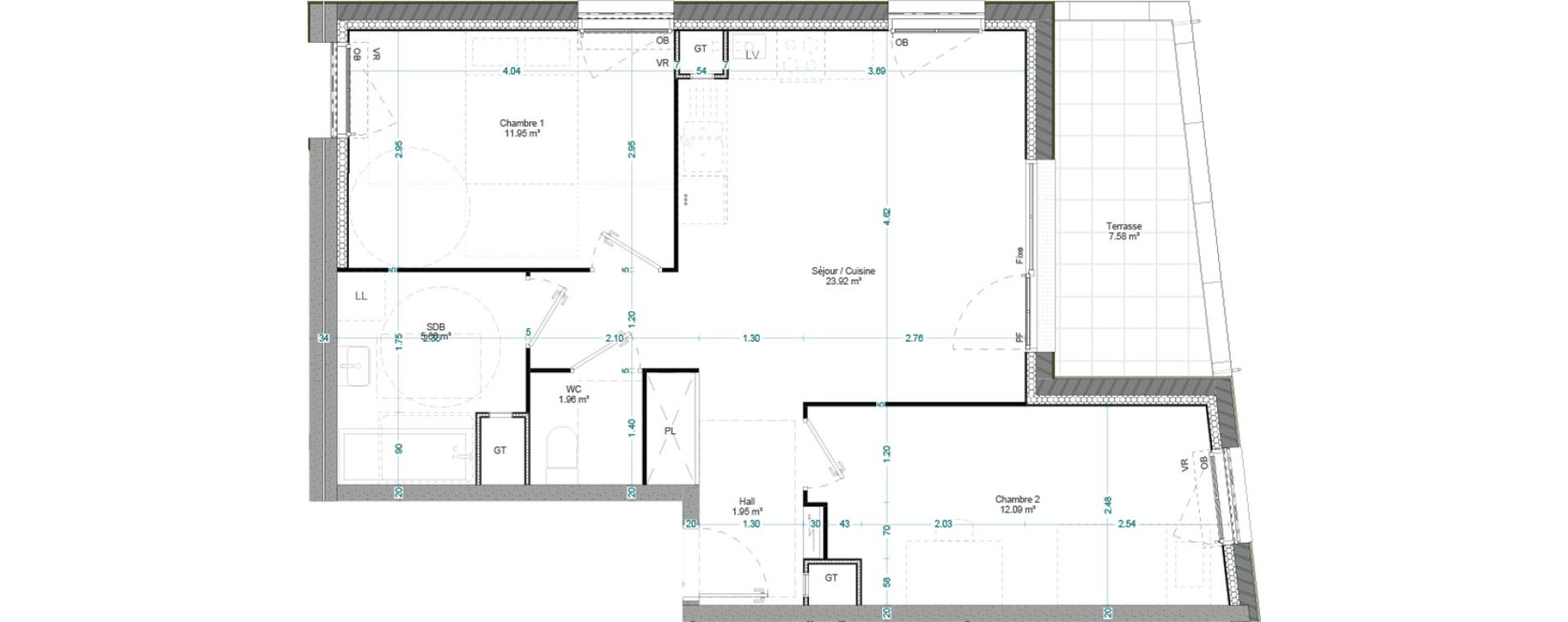 Appartement T3 de 57,53 m2 &agrave; Willems Centre