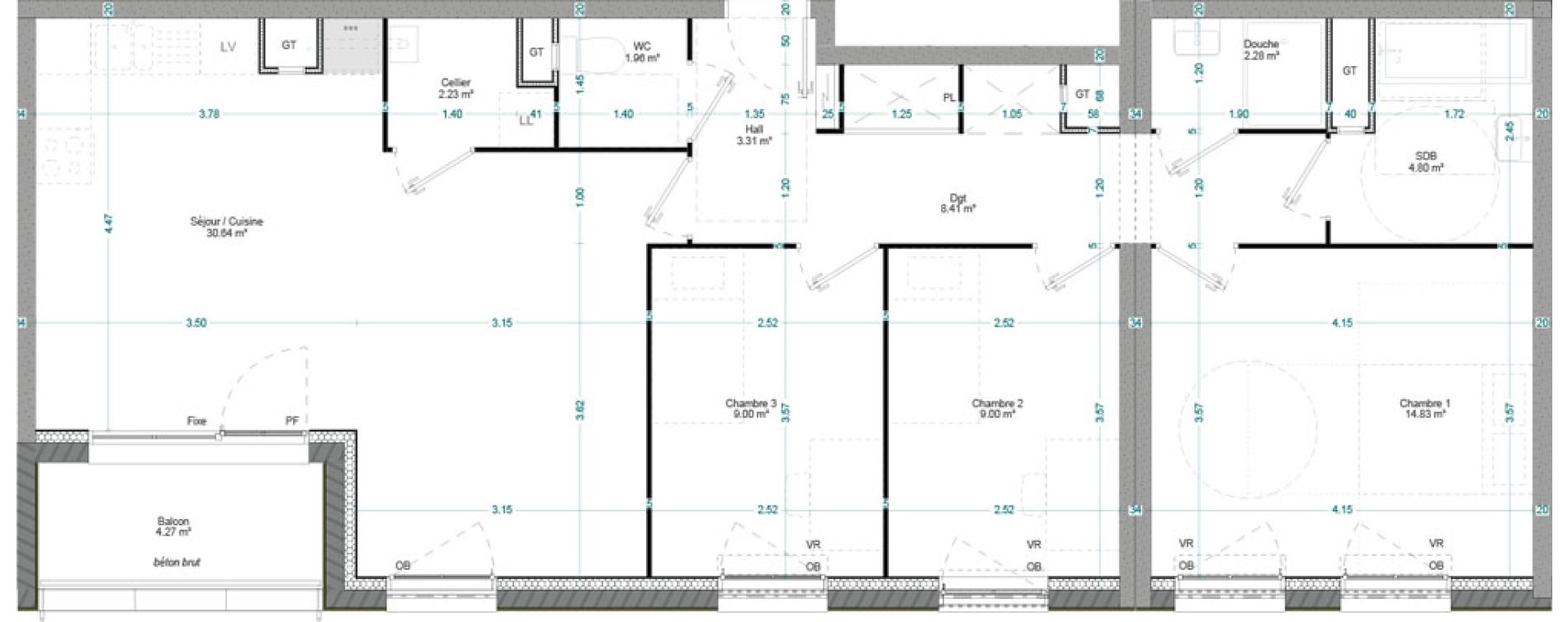 Appartement T4 de 86,46 m2 &agrave; Willems Centre