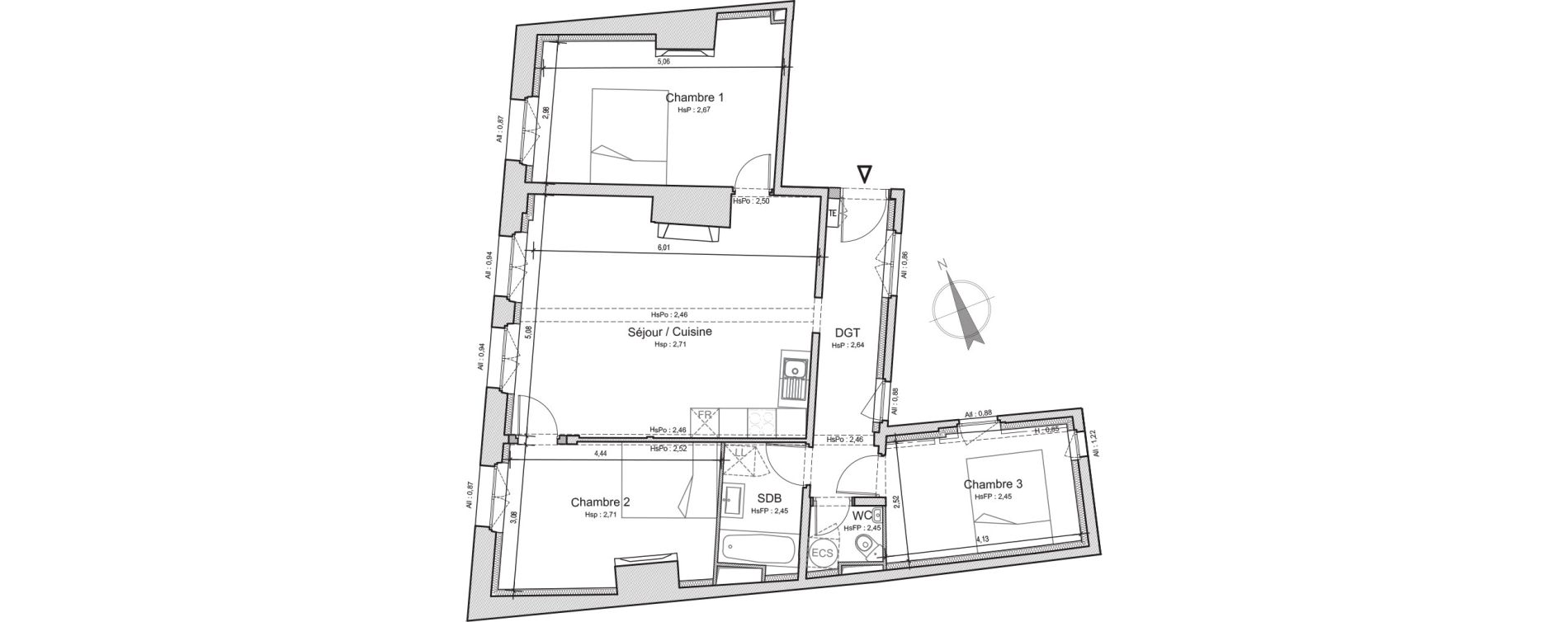 Appartement T4 de 83,40 m2 &agrave; Beauvais Centre
