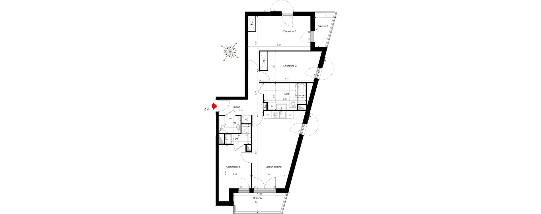 Appartement T4 de 78,97 m2 &agrave; Bornel Centre