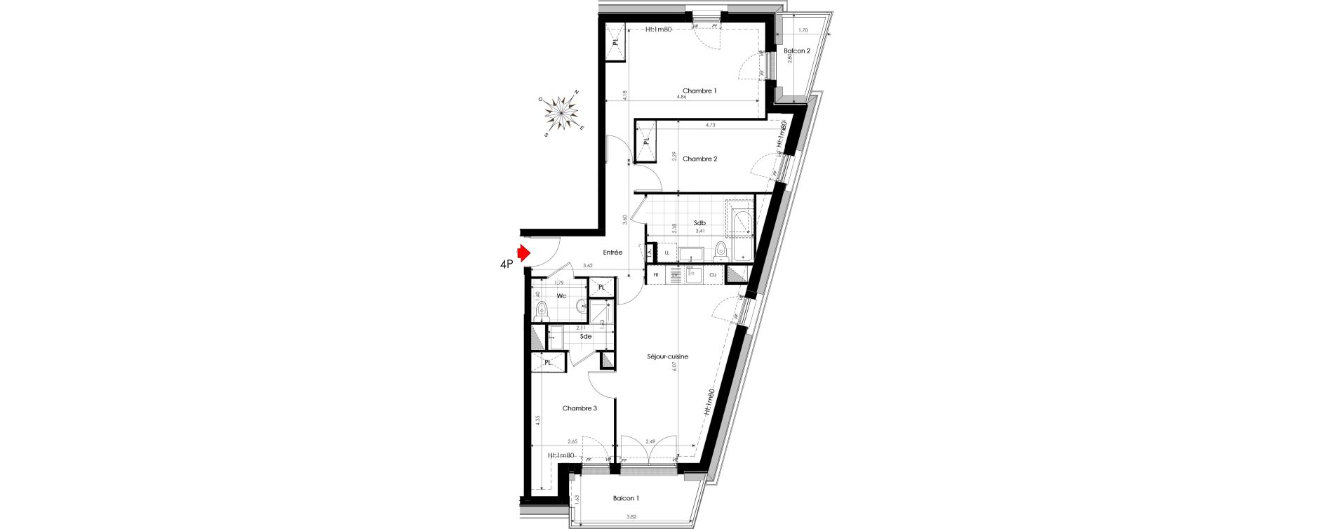 Appartement T4 de 74,72 m2 &agrave; Bornel Centre