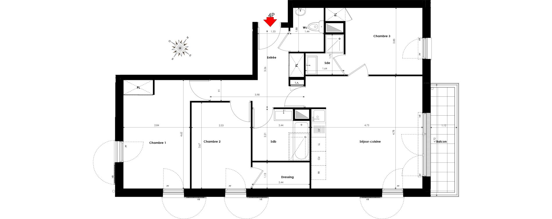 Appartement T4 de 76,04 m2 &agrave; Bornel Centre