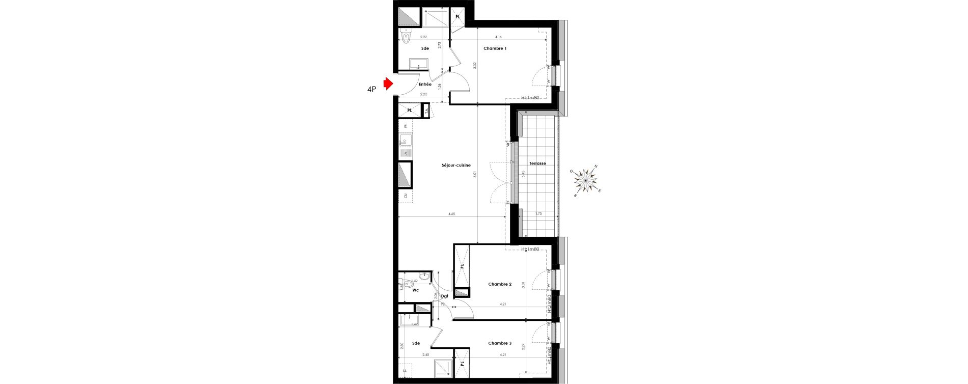 Appartement T4 de 85,25 m2 &agrave; Bornel Centre