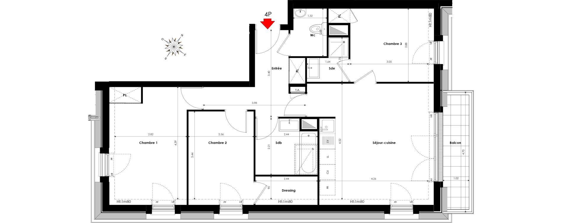 Appartement T4 de 72,10 m2 &agrave; Bornel Centre