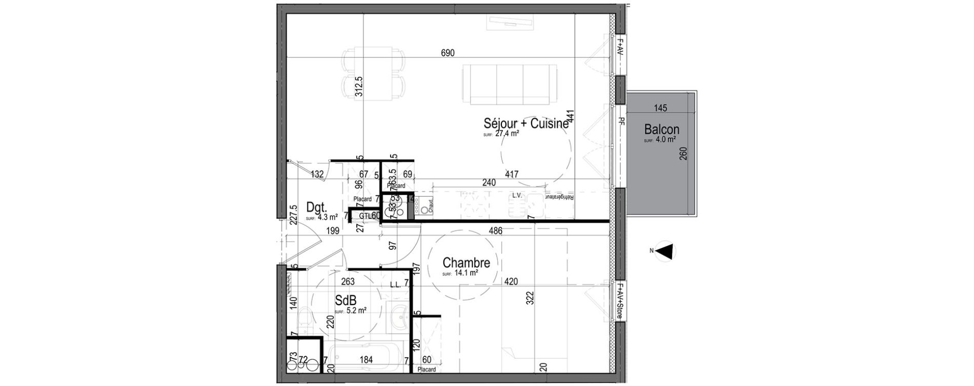 Appartement T2 de 50,90 m2 &agrave; Chantilly Centre