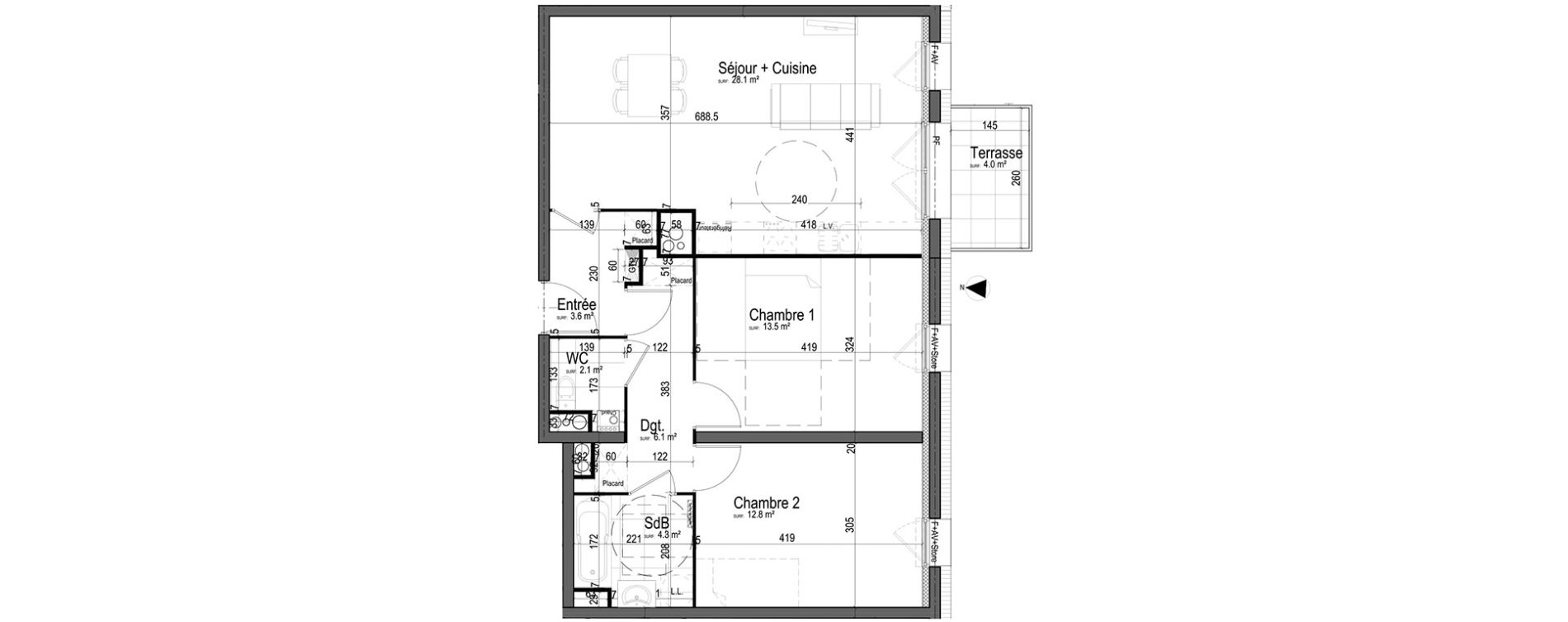 Appartement T3 de 70,40 m2 &agrave; Chantilly Centre