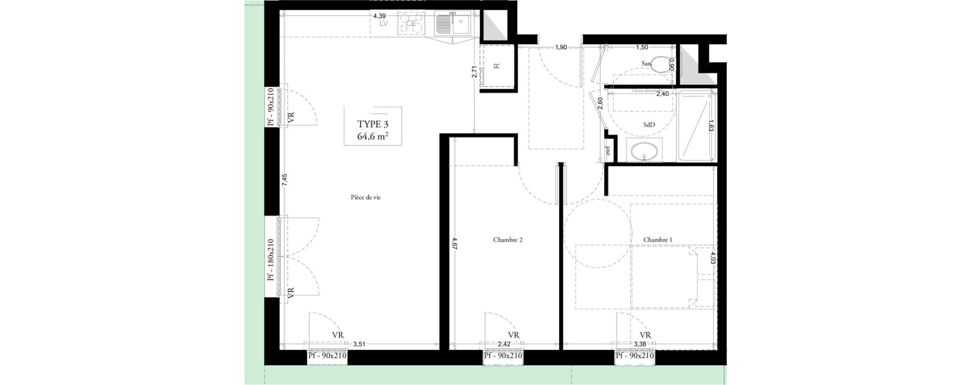 Appartement T3 de 64,60 m2 &agrave; Clermont Centre