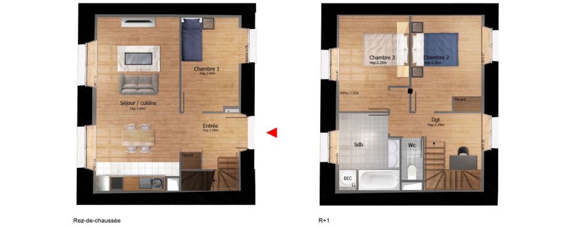 Duplex T4 de 85,20 m2 &agrave; Compi&egrave;gne Centre ville - petit margny