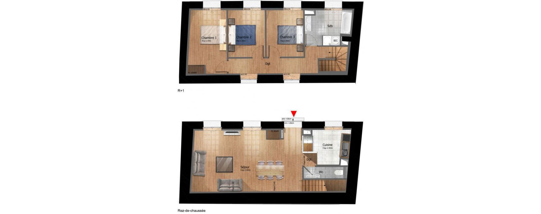 Duplex T4 de 95,50 m2 &agrave; Compi&egrave;gne Centre ville - petit margny