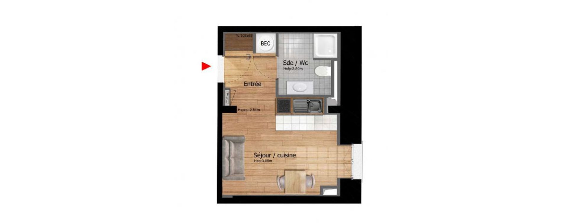 Appartement T1 de 24,10 m2 &agrave; Compi&egrave;gne Centre ville - petit margny