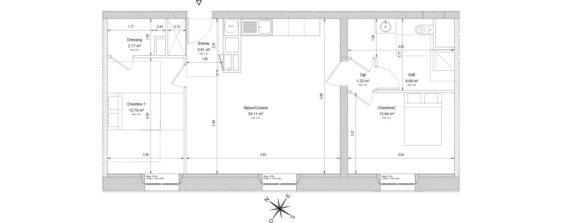 Appartement T3 de 71,76 m2 &agrave; Compi&egrave;gne Centre