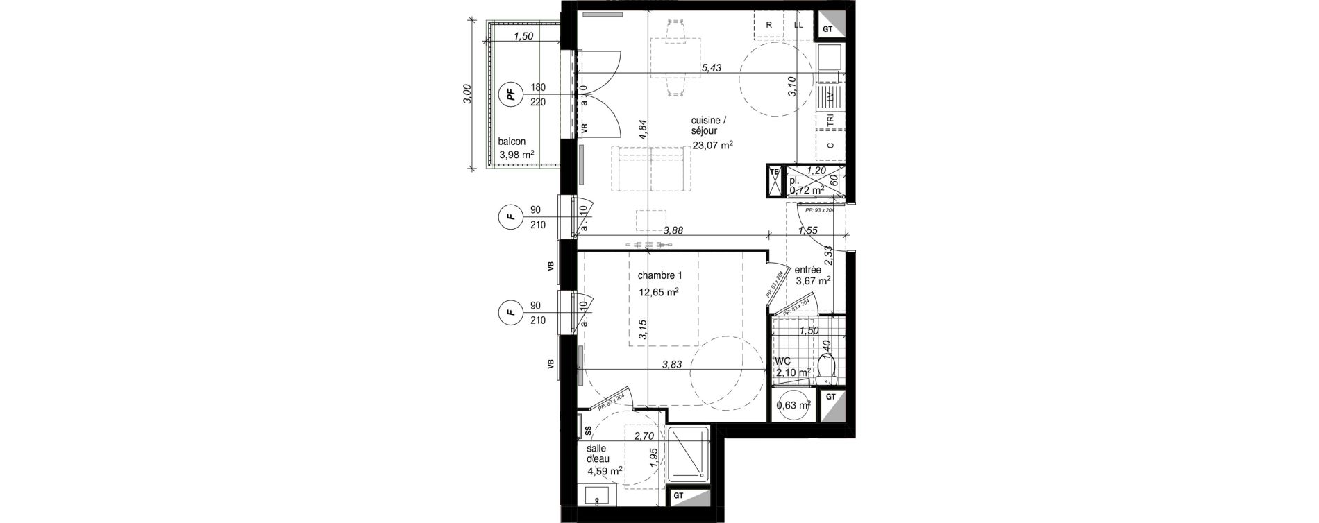 Appartement T2 de 47,43 m2 &agrave; Compi&egrave;gne Camp des sablons
