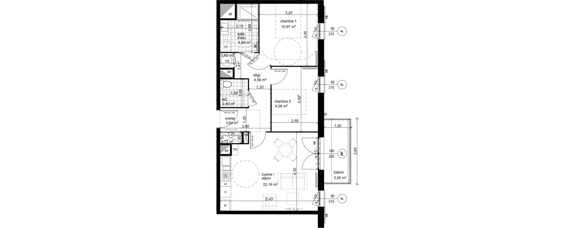 Appartement T3 de 59,23 m2 &agrave; Compi&egrave;gne Camp des sablons