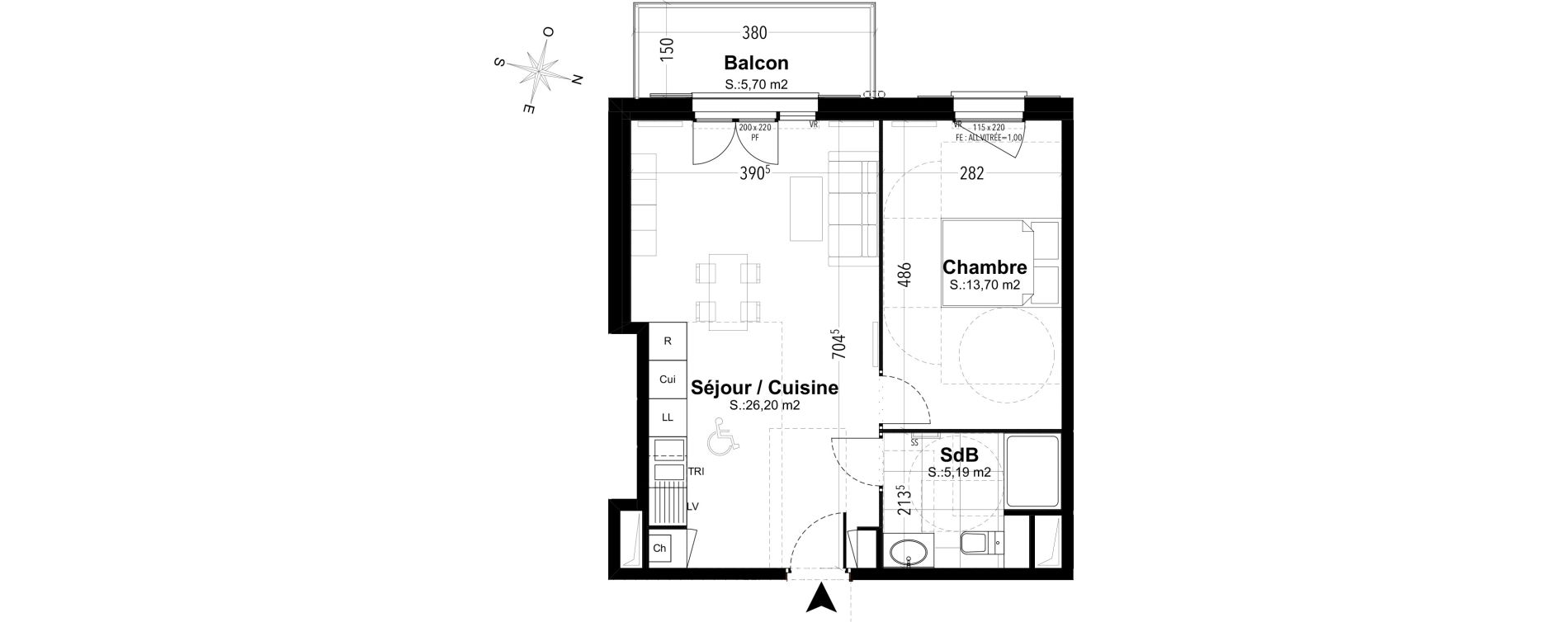 Appartement T2 de 45,09 m2 &agrave; Compi&egrave;gne Camp des sablons