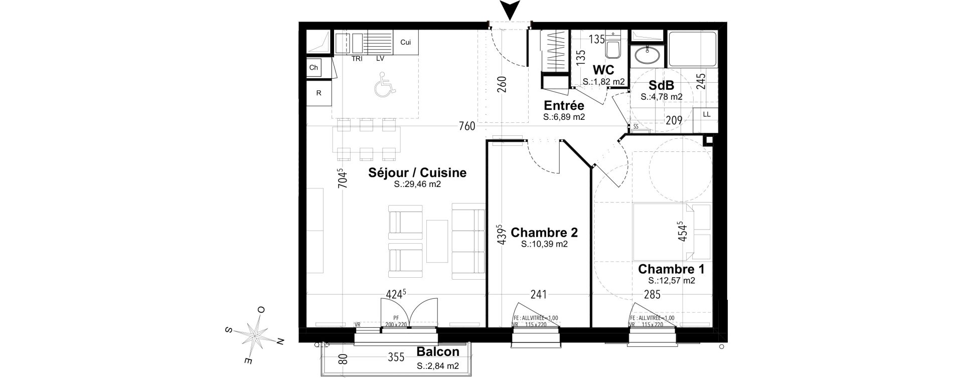 Appartement T3 de 65,91 m2 &agrave; Compi&egrave;gne Camp des sablons