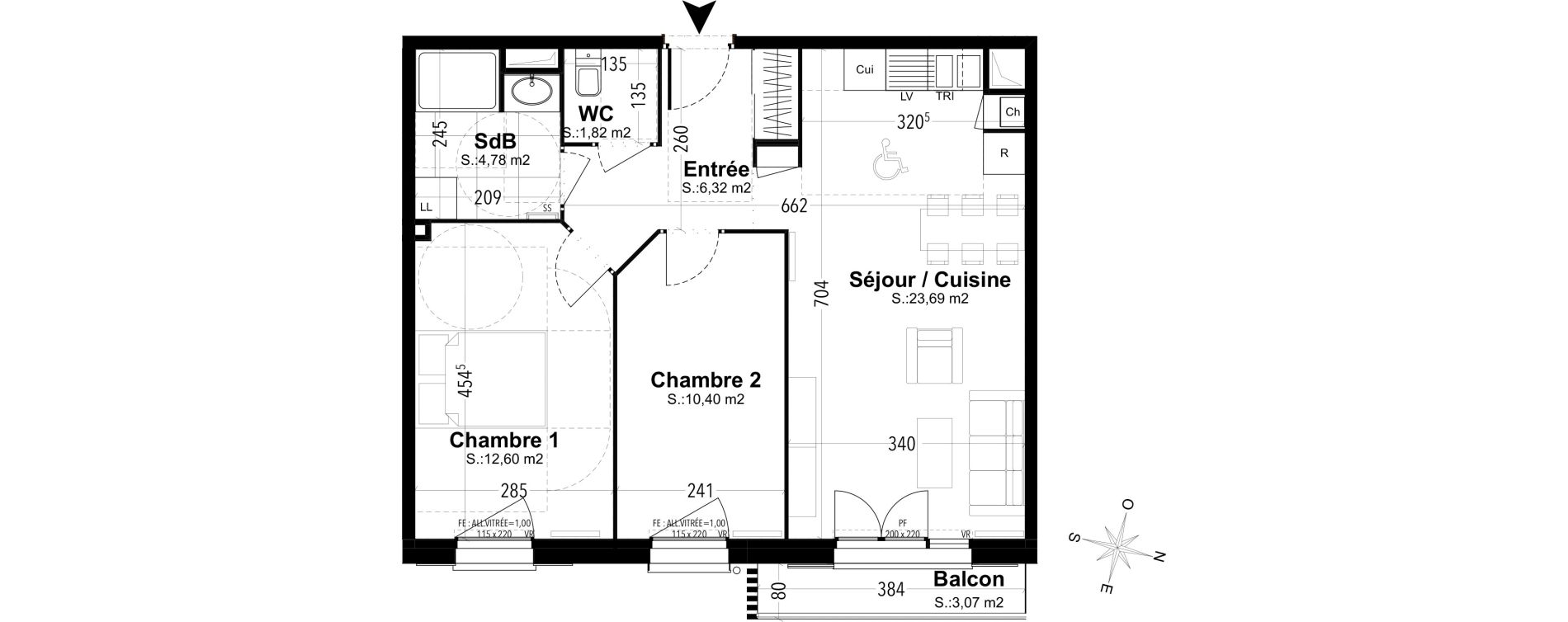 Appartement T3 de 59,61 m2 &agrave; Compi&egrave;gne Camp des sablons