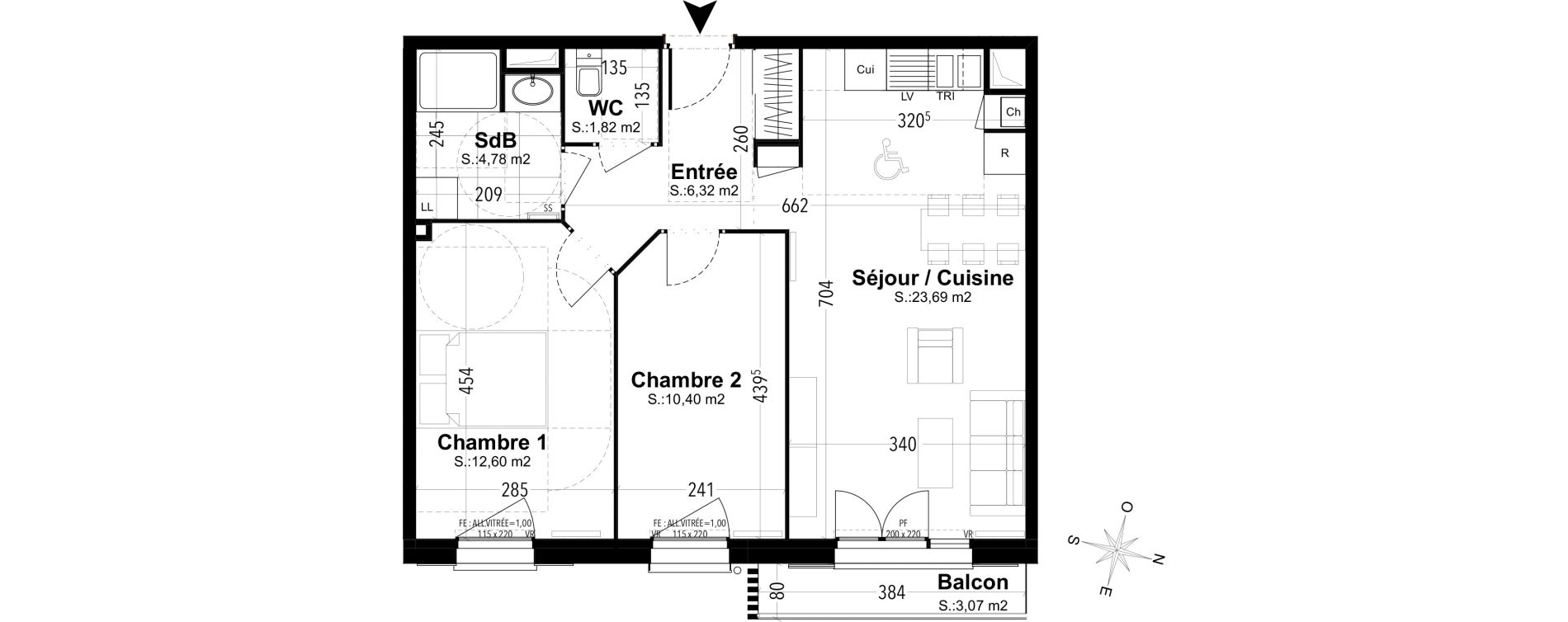 Appartement T3 de 59,61 m2 &agrave; Compi&egrave;gne Camp des sablons