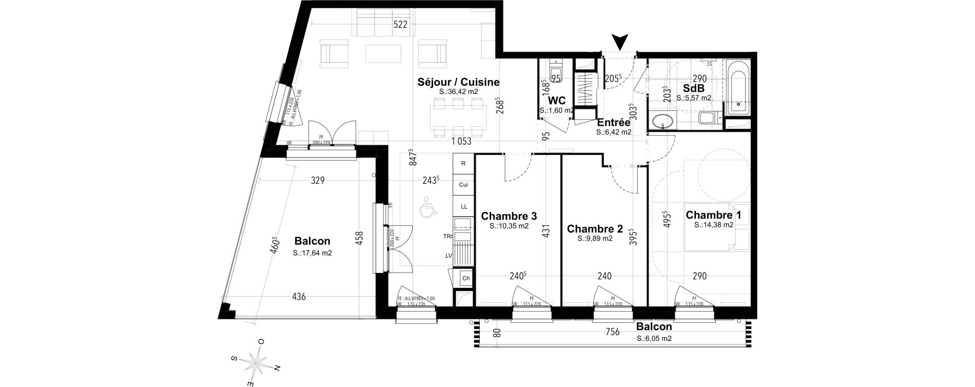 Appartement T4 de 84,63 m2 &agrave; Compi&egrave;gne Camp des sablons