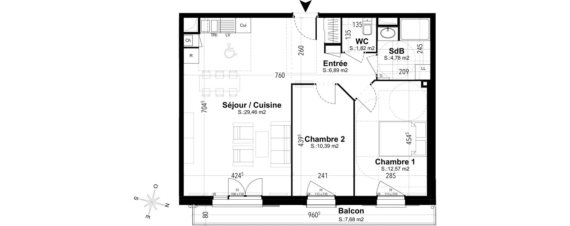 Appartement T3 de 65,91 m2 &agrave; Compi&egrave;gne Camp des sablons