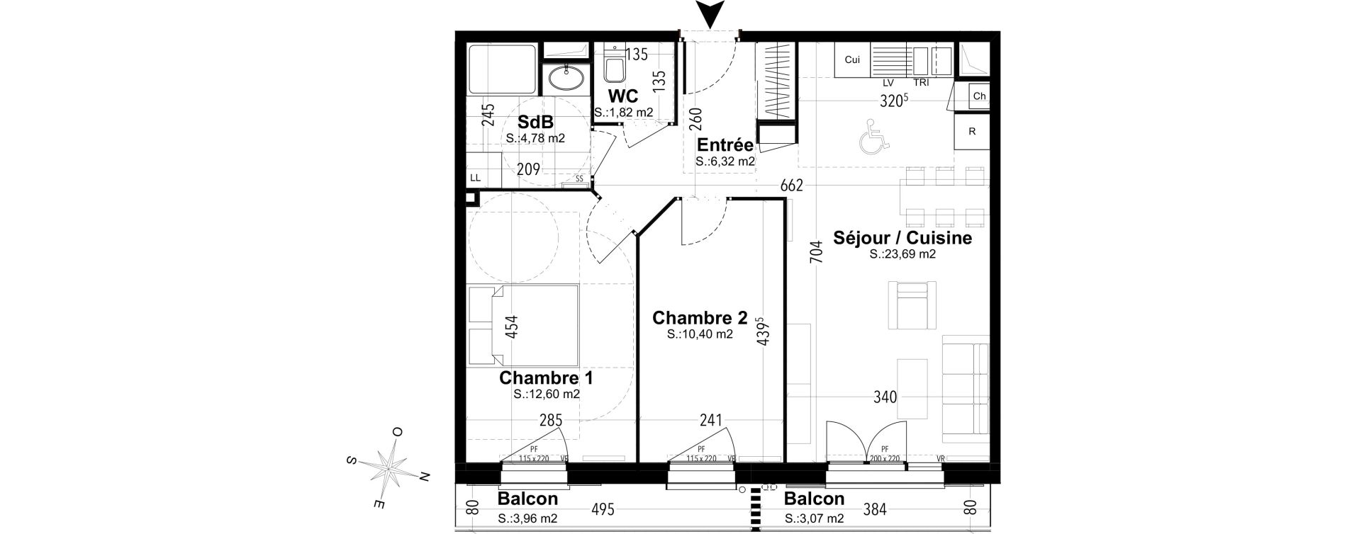 Appartement T3 de 59,61 m2 &agrave; Compi&egrave;gne Camp des sablons