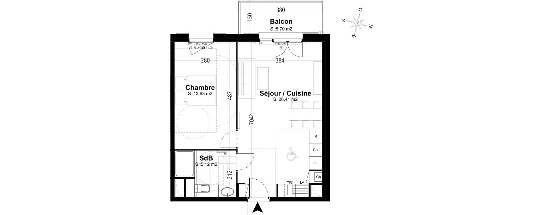 Appartement T2 de 45,16 m2 &agrave; Compi&egrave;gne Camp des sablons