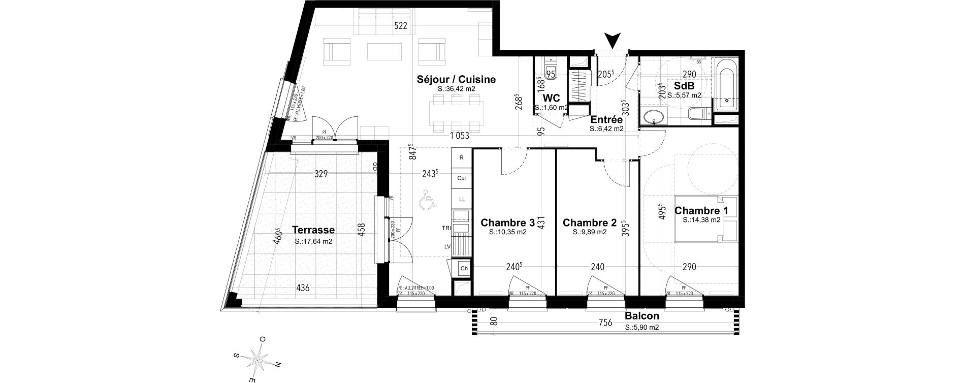 Appartement T4 de 84,63 m2 &agrave; Compi&egrave;gne Camp des sablons
