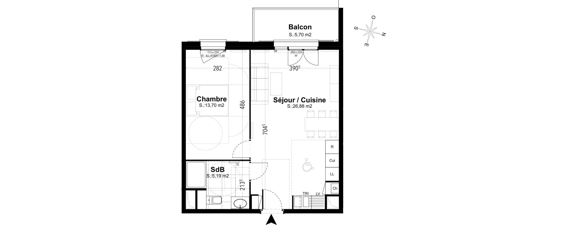 Appartement T2 de 45,77 m2 &agrave; Compi&egrave;gne Camp des sablons