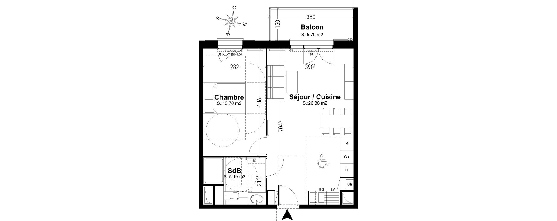 Appartement T2 de 45,77 m2 &agrave; Compi&egrave;gne Camp des sablons