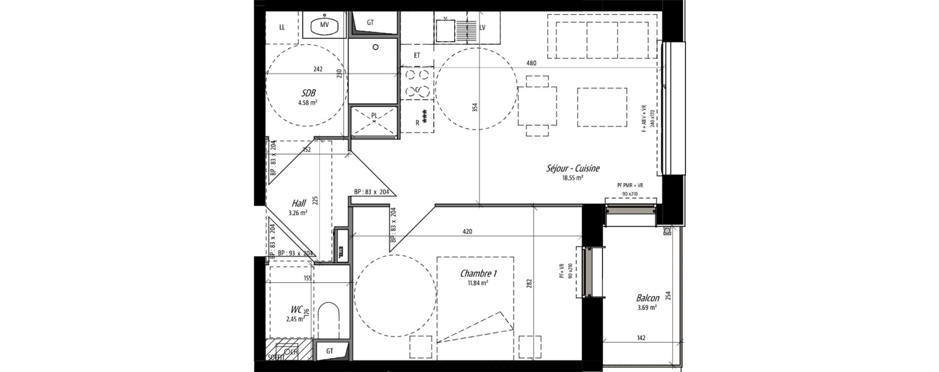Appartement T2 de 40,68 m2 &agrave; Compi&egrave;gne Camp des sablons