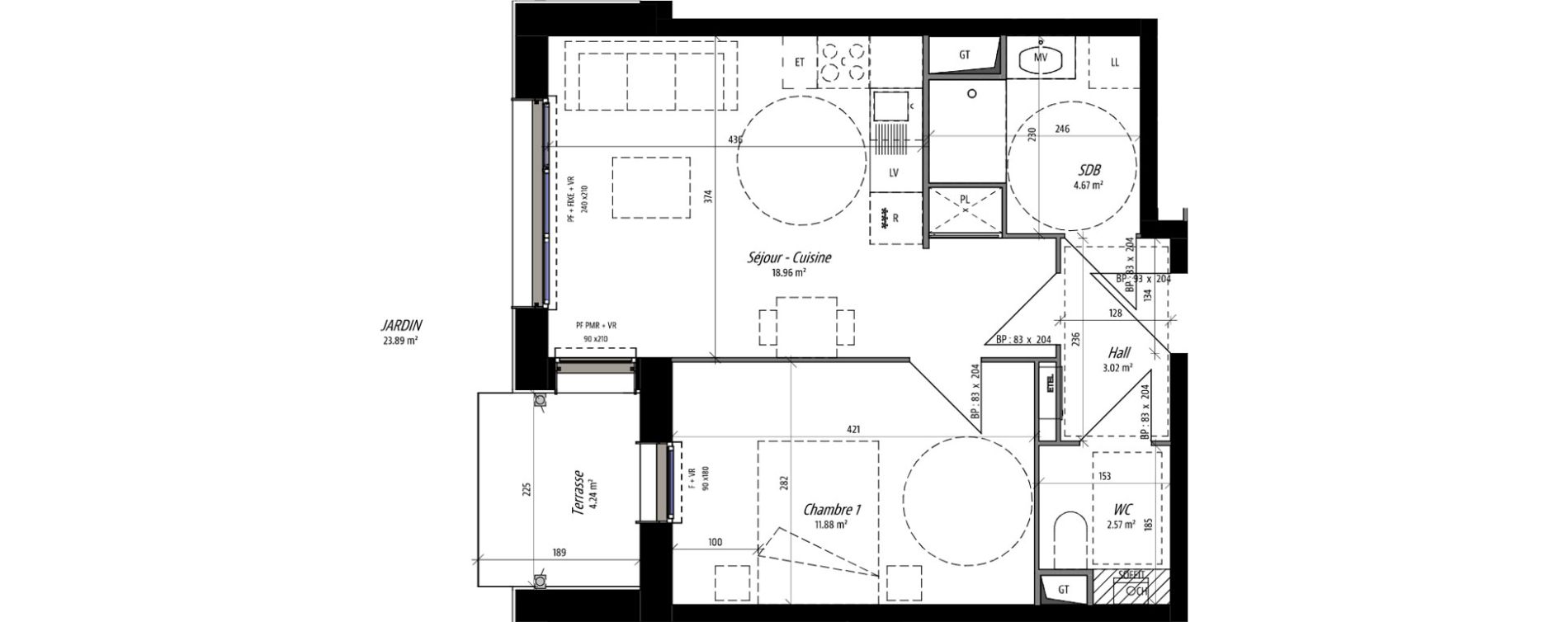 Appartement T2 de 41,10 m2 &agrave; Compi&egrave;gne Camp des sablons