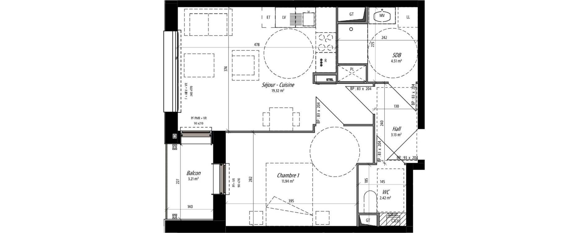 Appartement T2 de 41,32 m2 &agrave; Compi&egrave;gne Camp des sablons