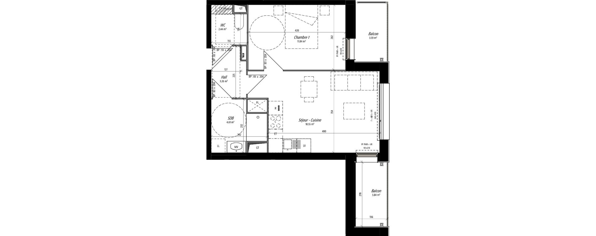 Appartement T2 de 40,70 m2 &agrave; Compi&egrave;gne Camp des sablons