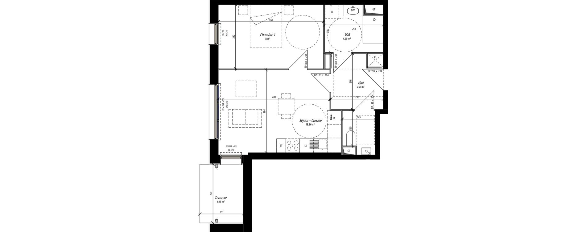 Appartement T2 de 45,09 m2 &agrave; Compi&egrave;gne Camp des sablons