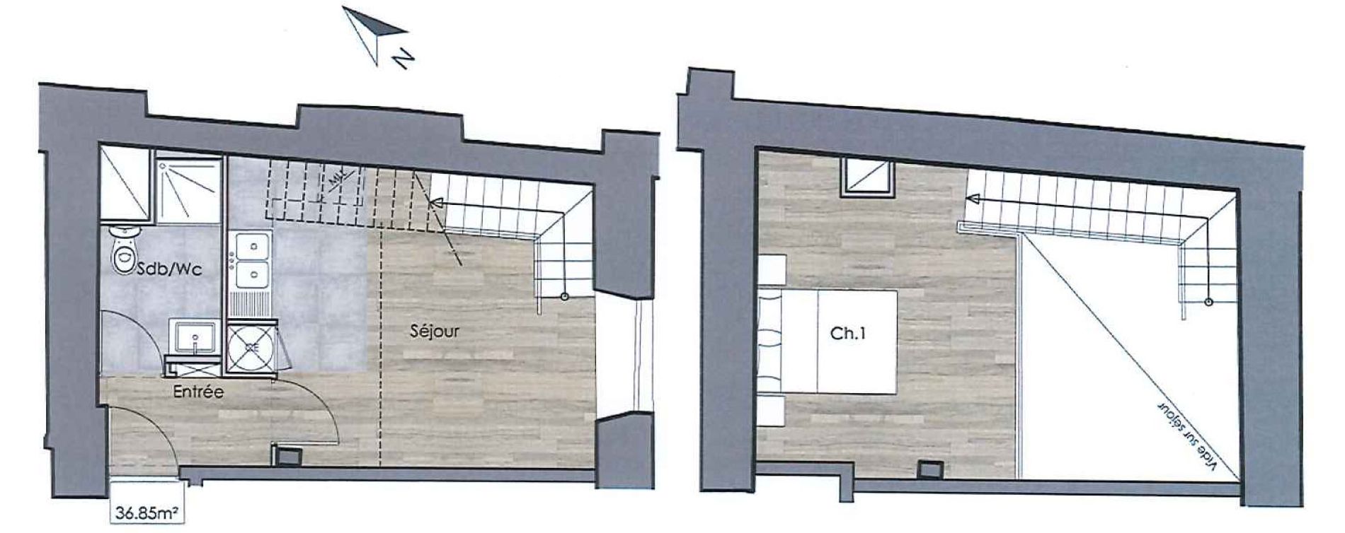 Duplex T2 de 36,85 m2 &agrave; Compi&egrave;gne Centre