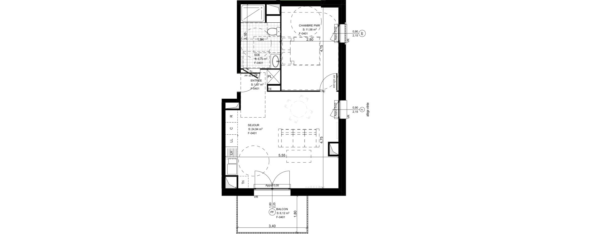 Appartement T2 de 44,09 m2 &agrave; Compi&egrave;gne Royallieu