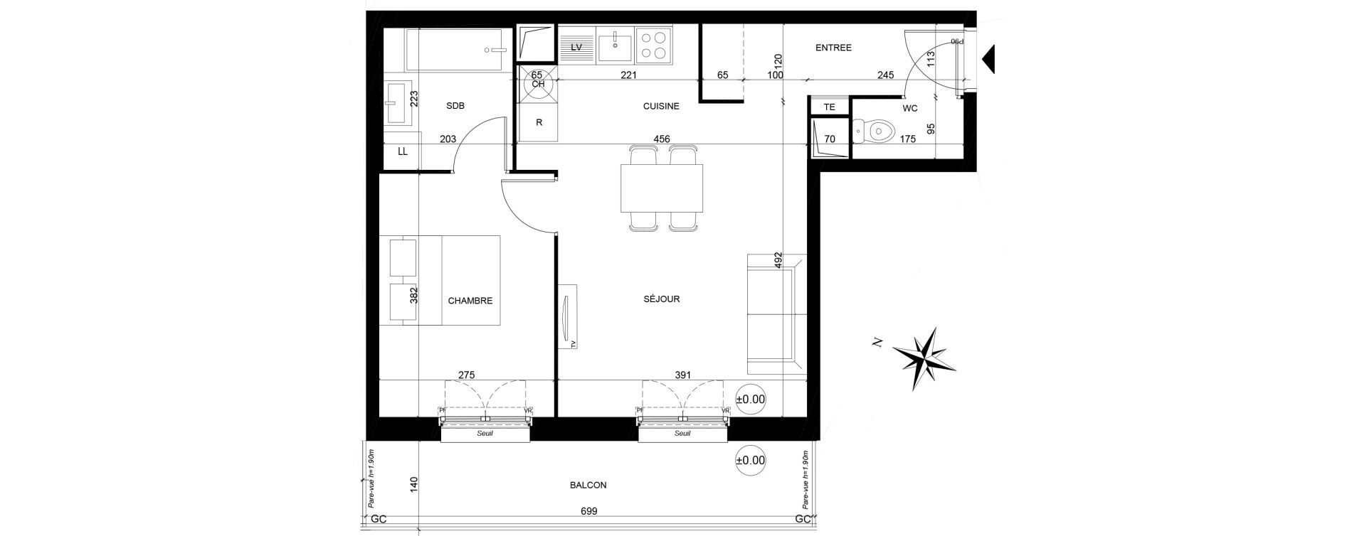 Appartement T2 de 44,54 m2 &agrave; Creil Centre