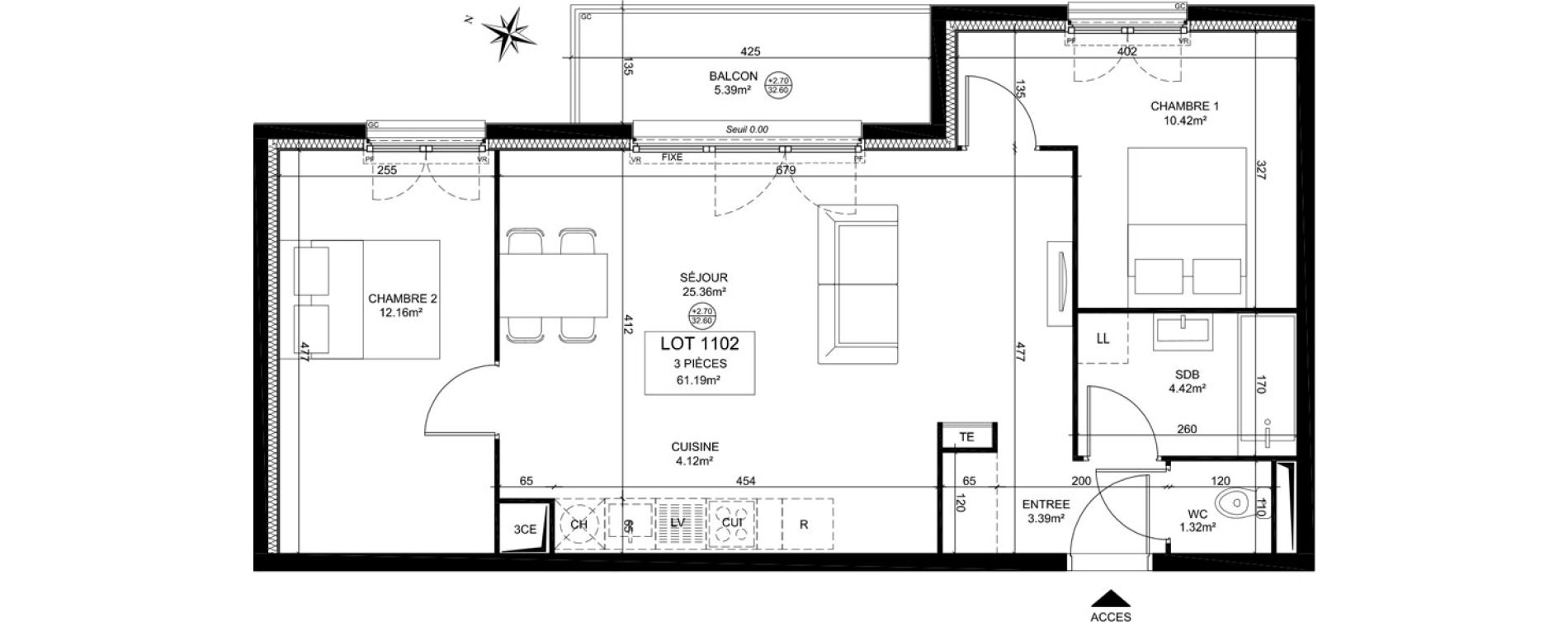 Appartement T3 de 61,19 m2 &agrave; Creil Centre