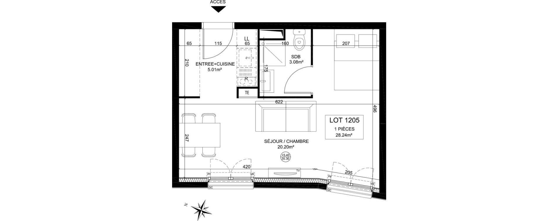 Appartement T1 de 28,24 m2 &agrave; Creil Centre