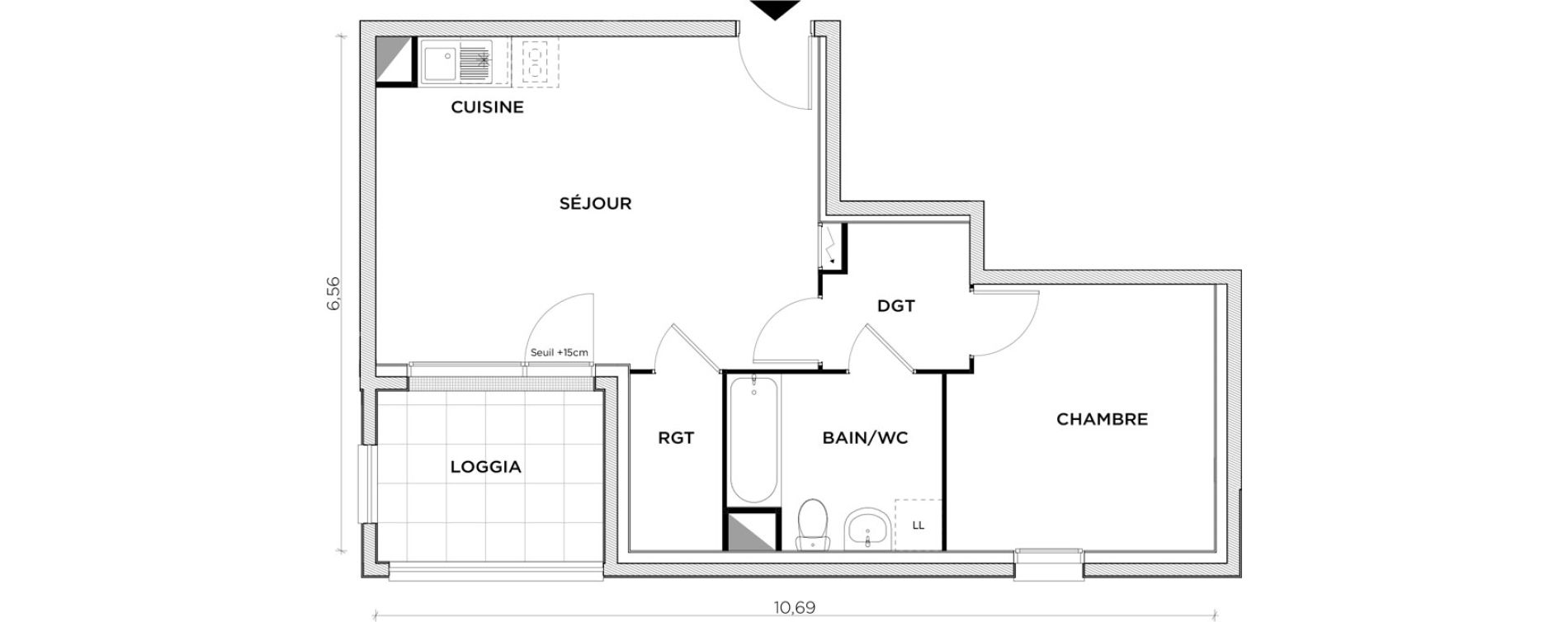 Appartement T2 de 46,44 m2 &agrave; Creil Centre