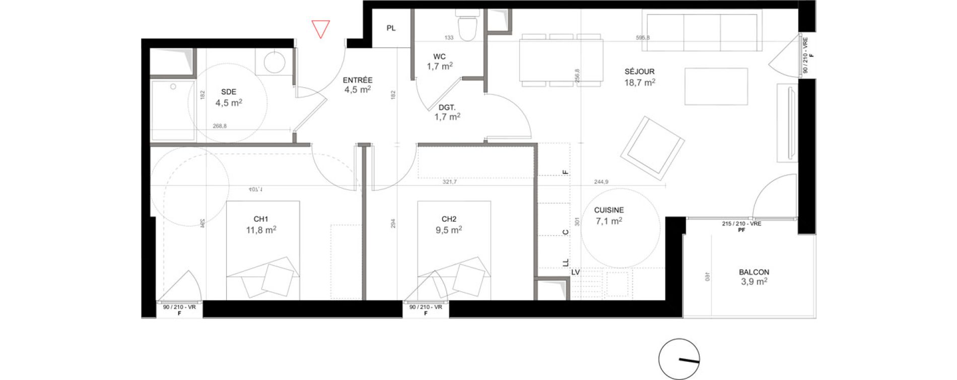 Appartement T3 de 59,40 m2 &agrave; Creil Centre