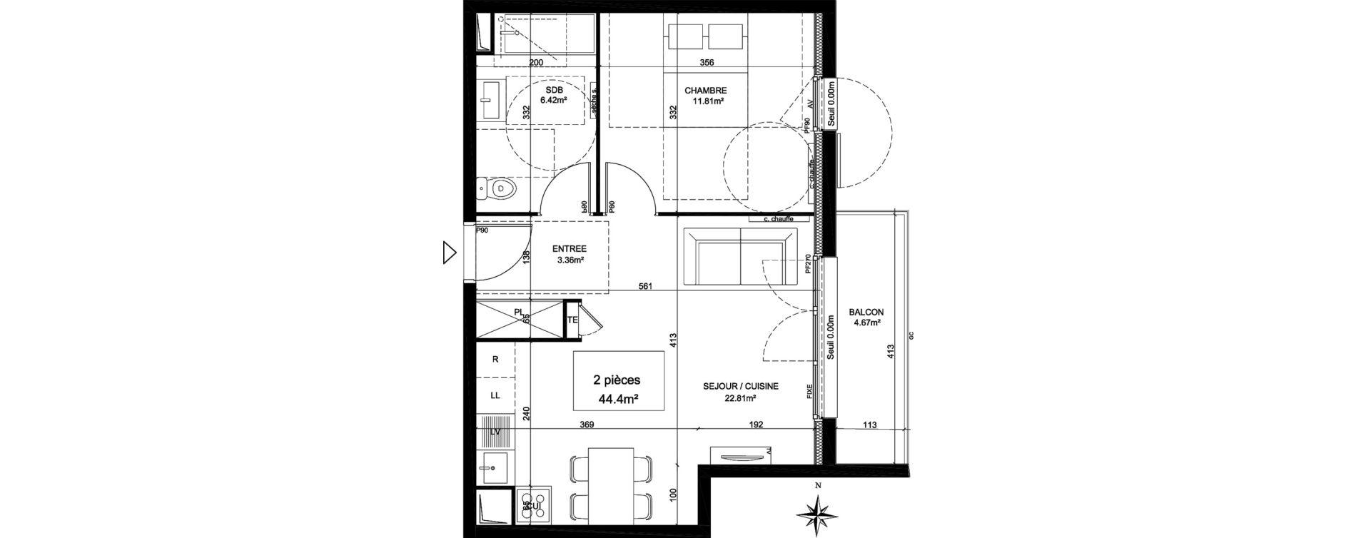 Appartement T2 de 44,40 m2 &agrave; Creil Centre