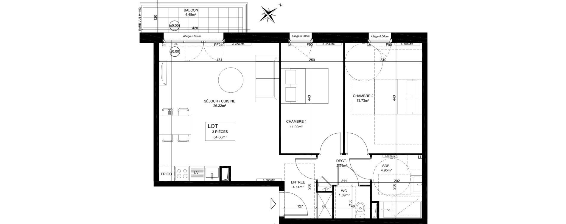 Appartement T3 de 64,66 m2 &agrave; Creil Centre