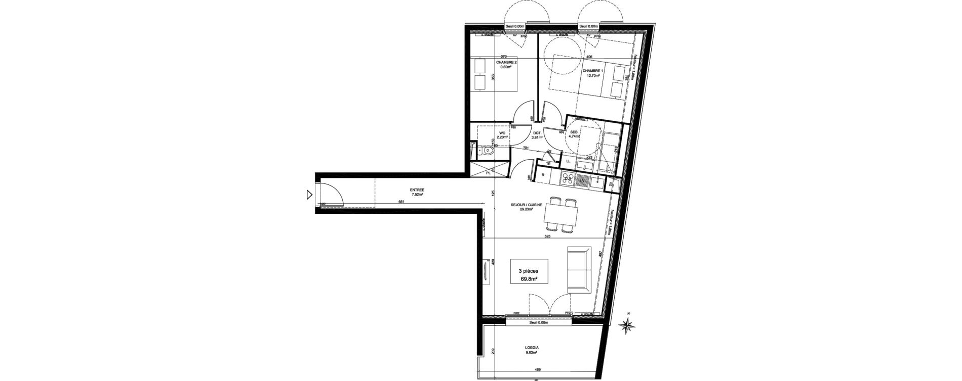 Appartement T3 de 69,80 m2 &agrave; Creil Centre