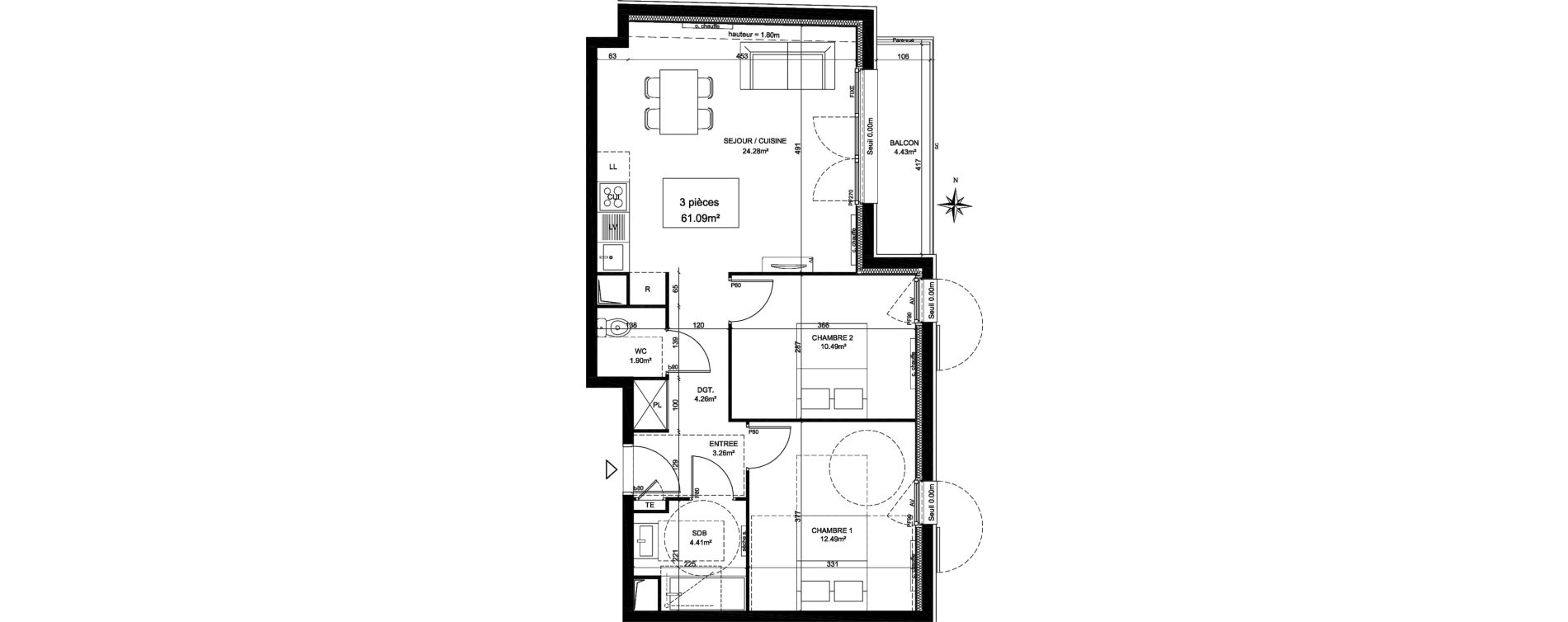 Appartement T3 de 61,09 m2 &agrave; Creil Centre