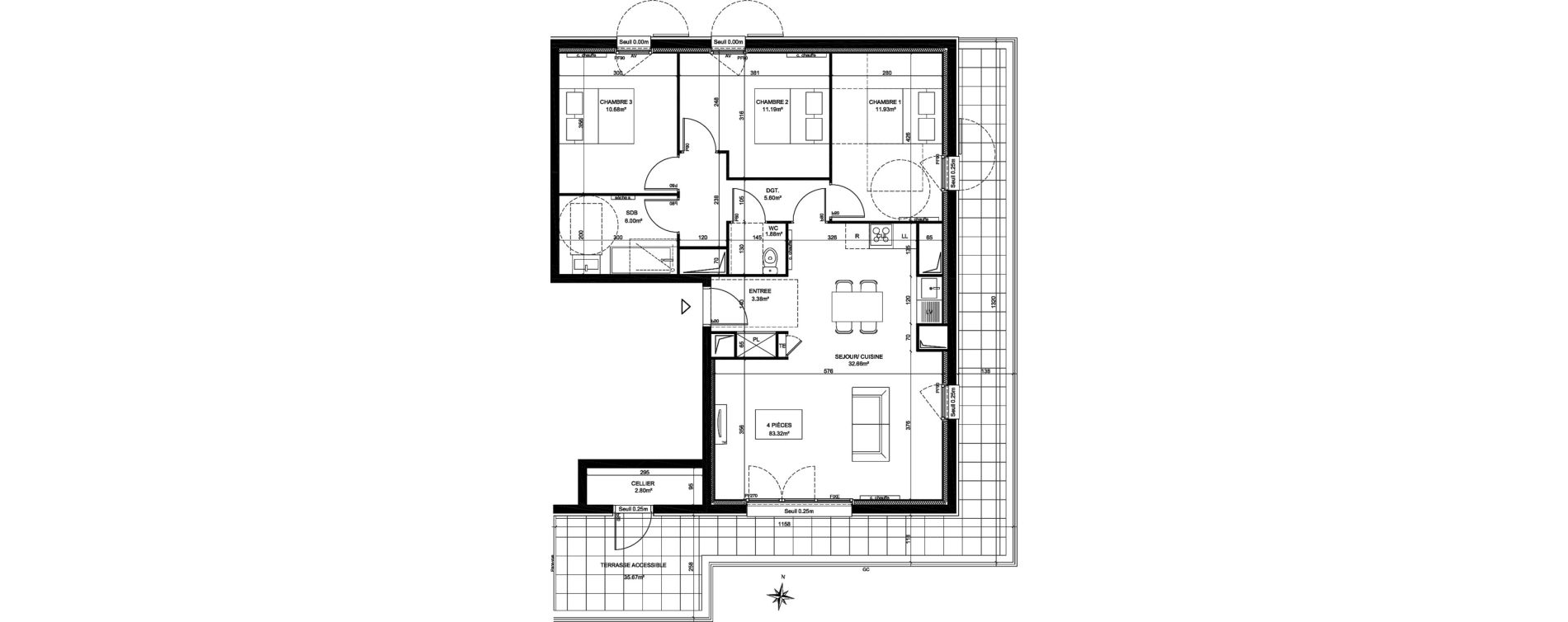 Appartement T4 de 83,32 m2 &agrave; Creil Centre